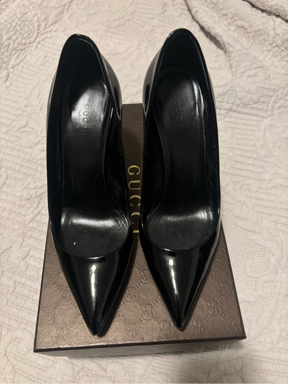 Gucci Women's Black Patent Pointed-Toe Pumps with Bamboo heel